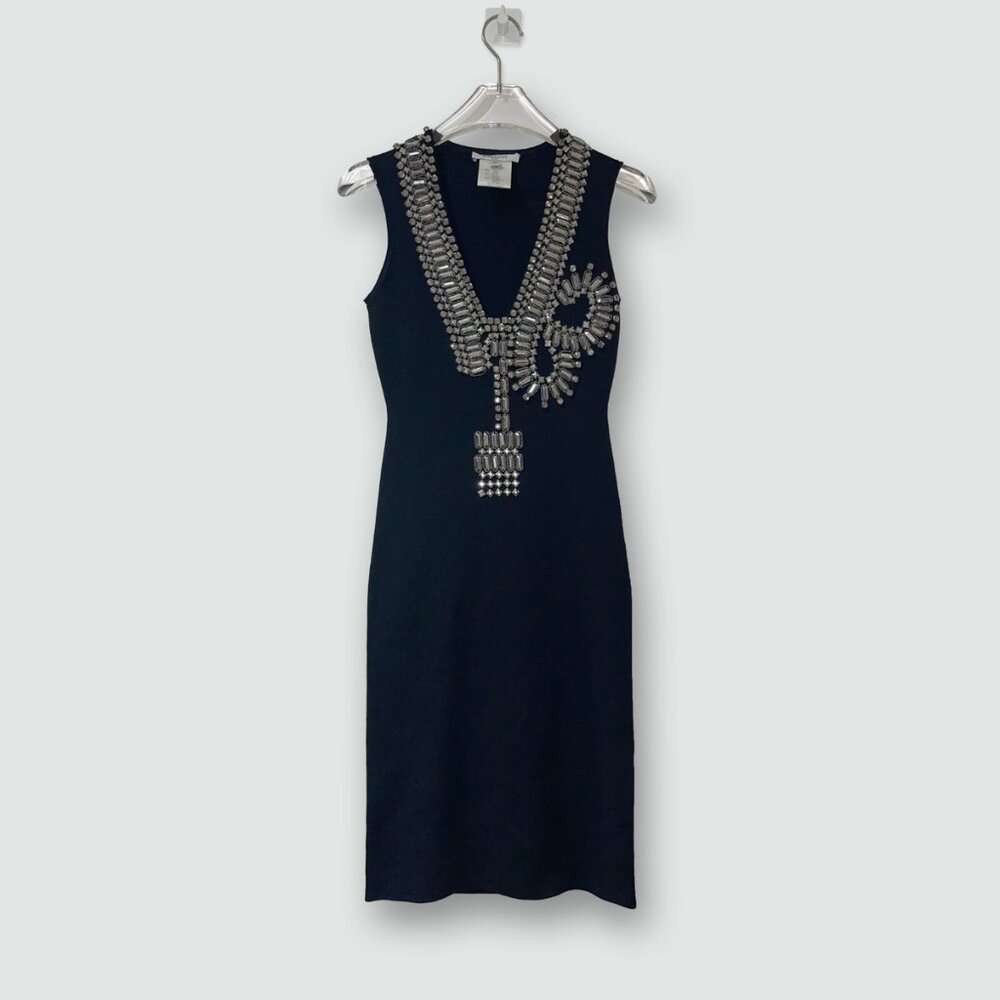 Givenchy Crystal Embellished Black Cocktail Dress XS Beaded LBD Sleeveless - Picture 3 of 8